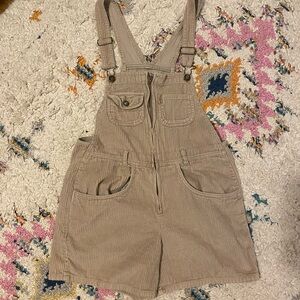 Vintage Express Women's Small Tan Corduroy Overall Shorts Jumper 80s 90s